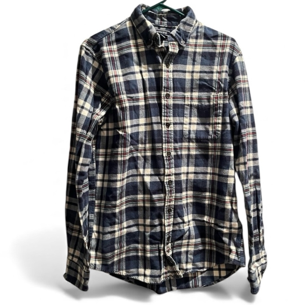 Lands' End Tailored Fit Blue/Multi Colored Plaid Button Down Top